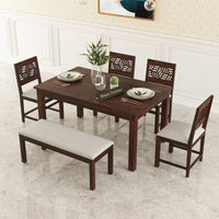 Morvex Sheesham Wood Dining Set 6 Seater With Bench (Walnut Finish)