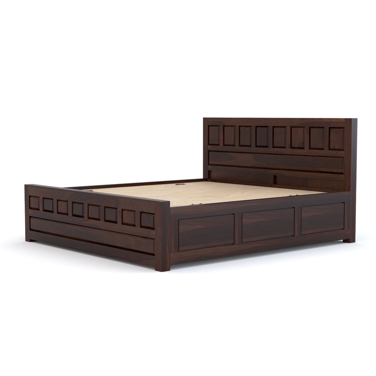 Ravento Sheesham Wood Queen Size Bed With Storage (Walnut Finish)