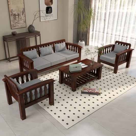 Raiden 5 Seater Solid Wood Sofa (Walnut Finish)