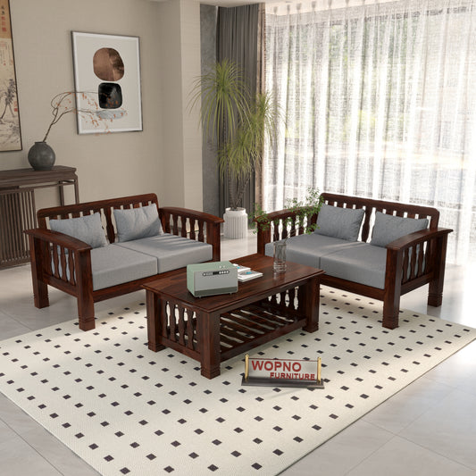 Raiden 4 Seater Solid Wood Sofa (Walnut Finish)