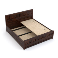 Ravento Sheesham Wood Queen Size Bed With Storage (Walnut Finish)