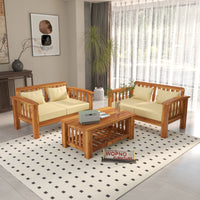 Raiden 4 Seater Solid Wood Sofa (Honey Finish)