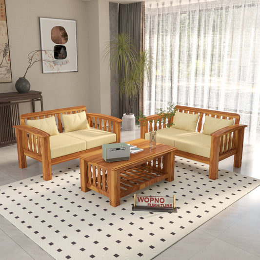 Raiden 4 Seater Solid Wood Sofa (Honey Finish)