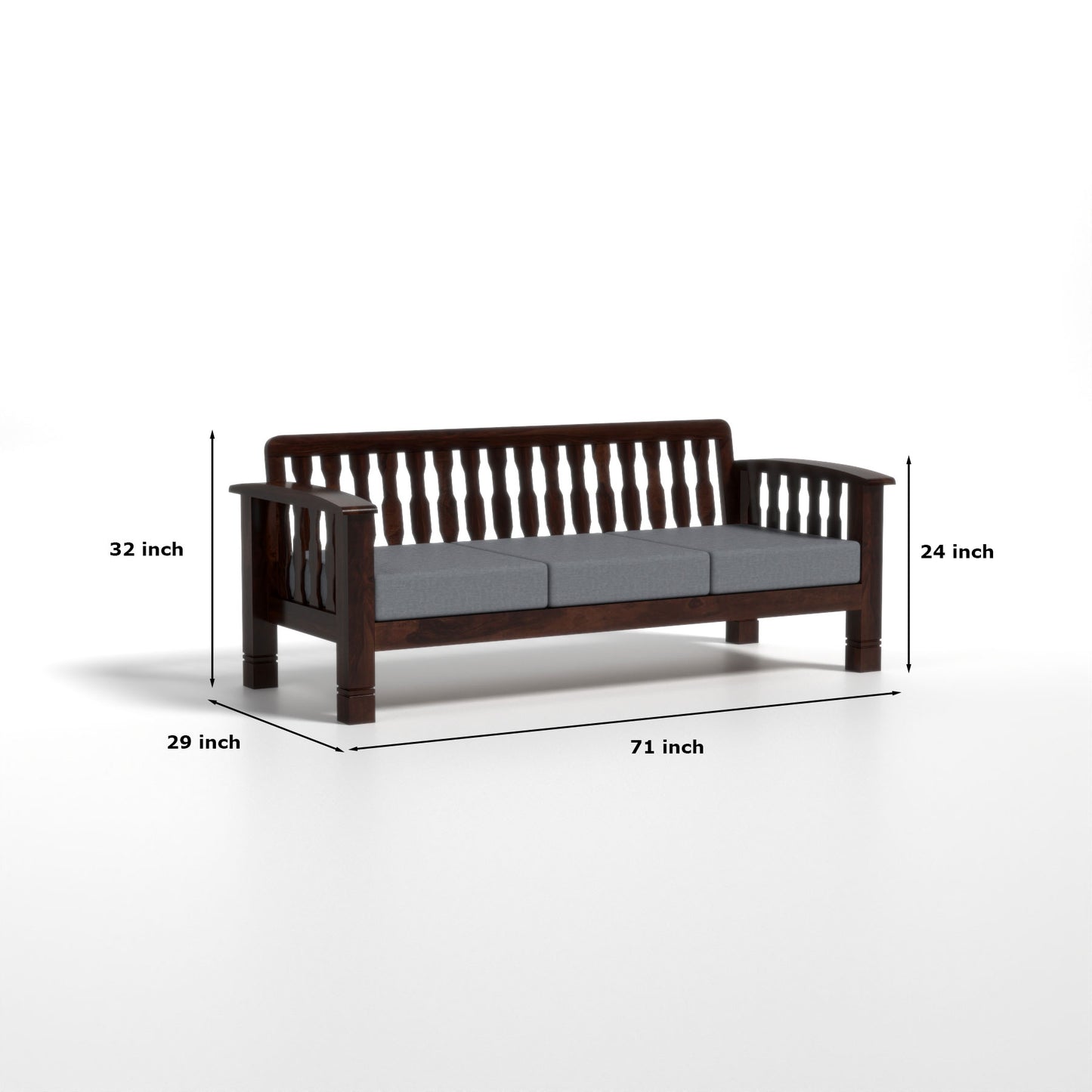 Raiden 3 Seater Solid Wood Sofa (Walnut Finish)