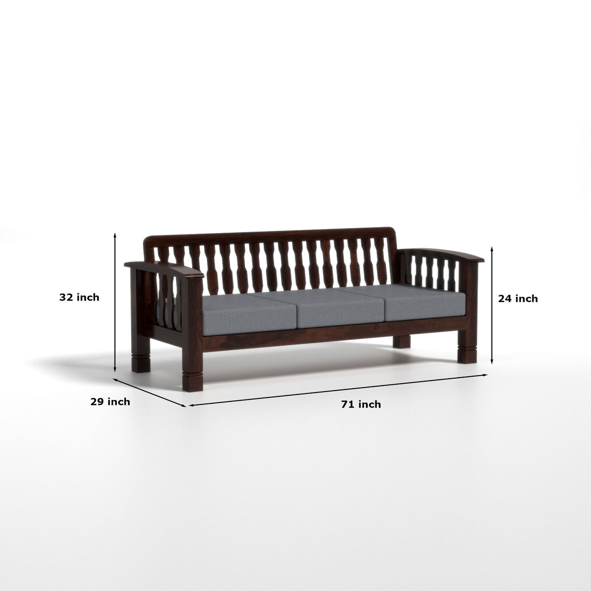 Raiden 5 Seater Solid Wood Sofa (Walnut Finish)