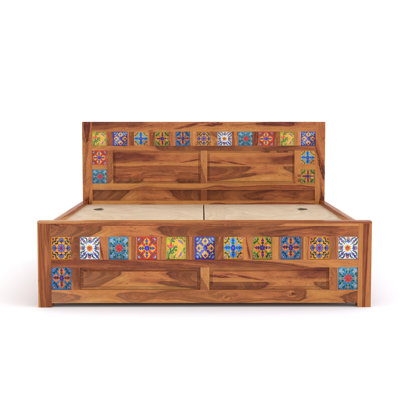 Novique Sheesham Wood Queen Size Bed With Storage (Honey Finish)
