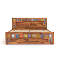 Novique Sheesham Wood Queen Size Bed With Storage (Honey Finish)