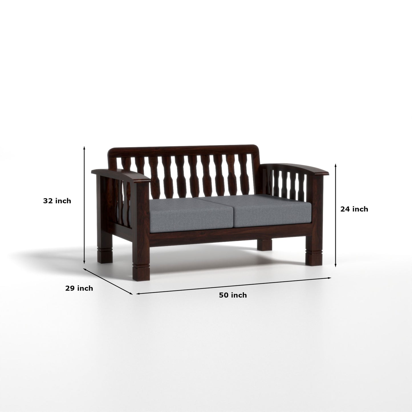 Raiden 2 Seater Solid Wood Sofa (Walnut Finish)