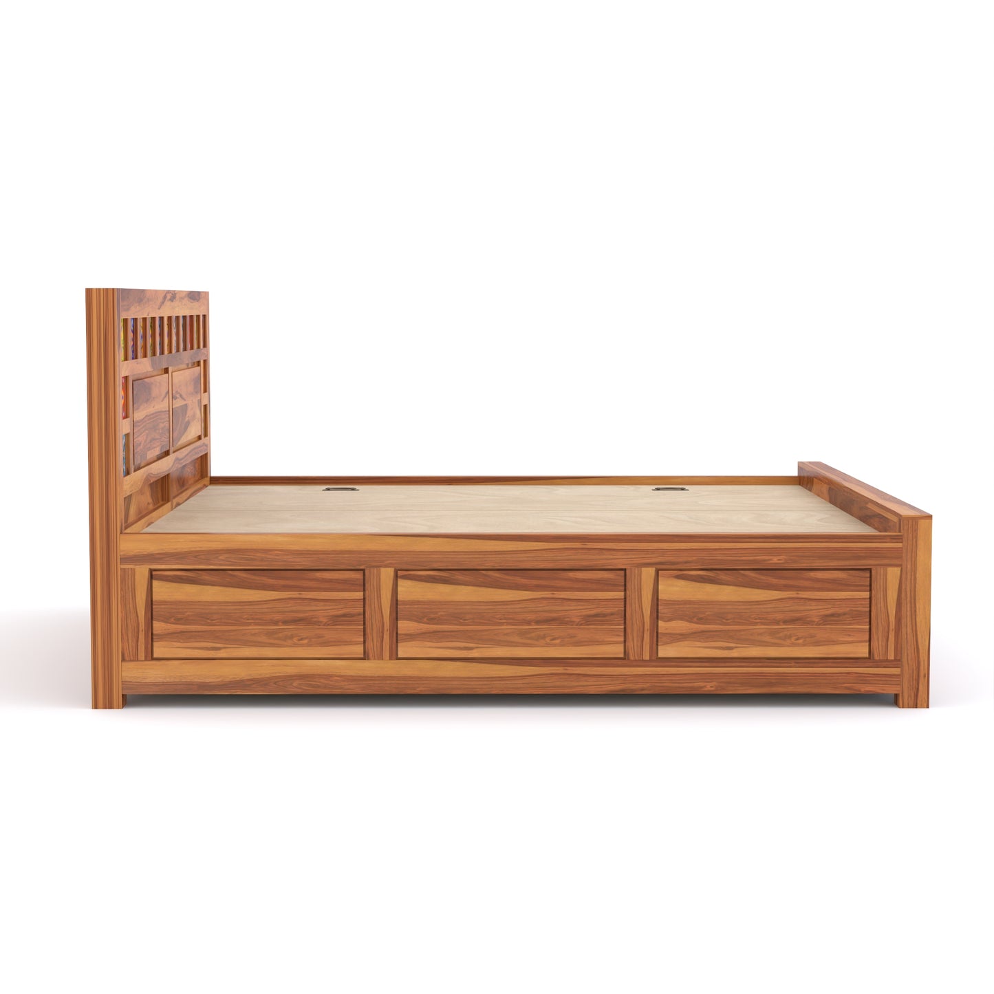 Novique Sheesham Wood Queen Size Bed With Storage (Honey Finish)