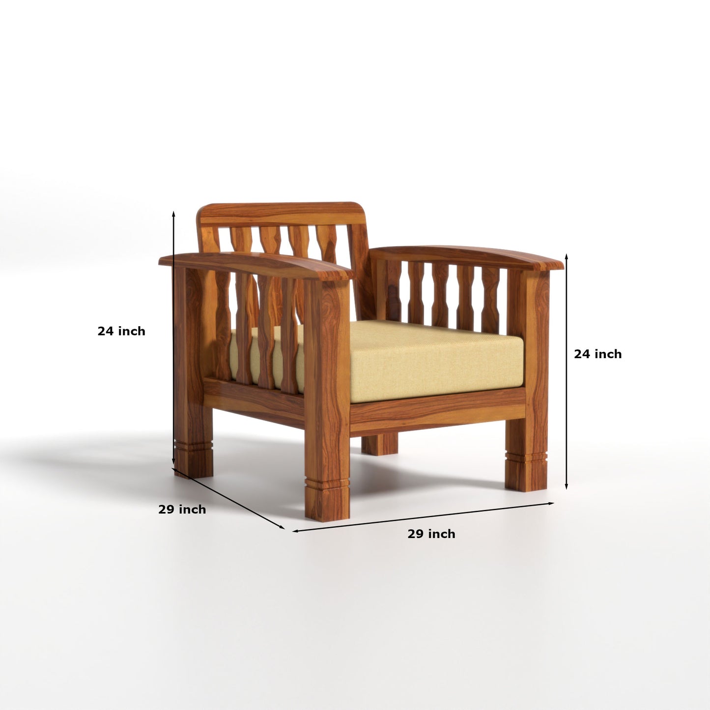 Raiden 5 Seater Solid Wood Sofa (Honey Finish)