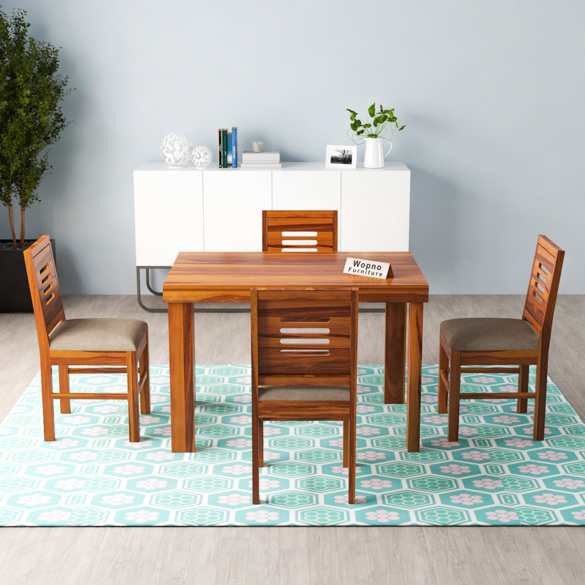 Solvian Sheesham Wood Dining Set 4 Seater 45x45x30 (Honey Finish)