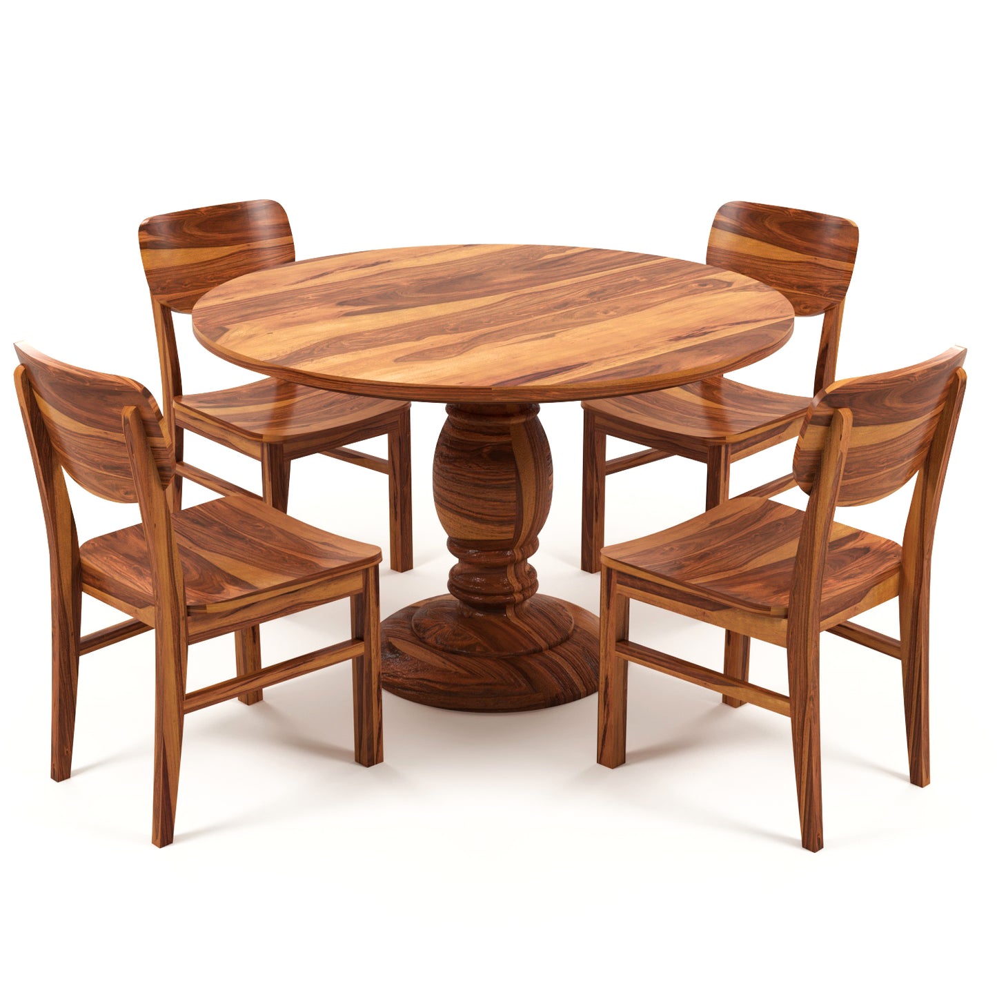 Elvara Sheesham Wood Dining Set 4 Seater (Honey Finish)