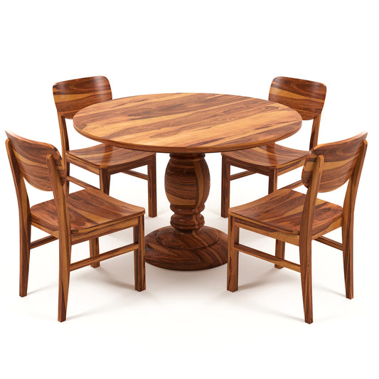 Elvara Sheesham Wood Dining Set 4 Seater (Honey Finish)