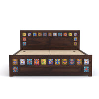 Novique Sheesham Wood Queen Size Bed With Storage (Walnut Finish)