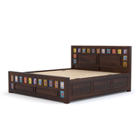 Novique Sheesham Wood Queen Size Bed With Storage (Walnut Finish)
