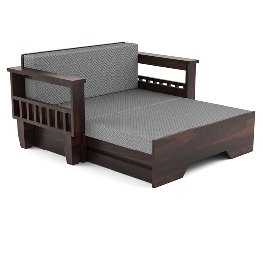 Bralor Solid Sheesham Wooden 2 Seater Sofa Cum Bed (Walnut Finish)