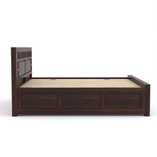 Novique Sheesham Wood Queen Size Bed With Storage (Walnut Finish)