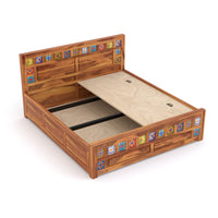 Novique Sheesham Wood Queen Size Bed With Storage (Honey Finish)