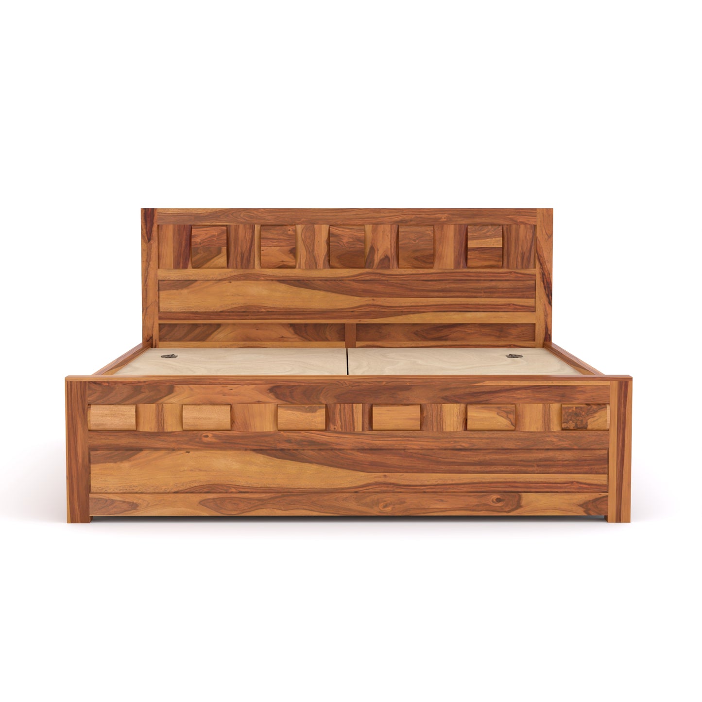 Zyvora Sheesham Wood Queen Size Bed With Storage (Honey Finish)