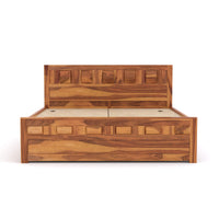 Zyvora Sheesham Wood Queen Size Bed With Storage (Honey Finish)