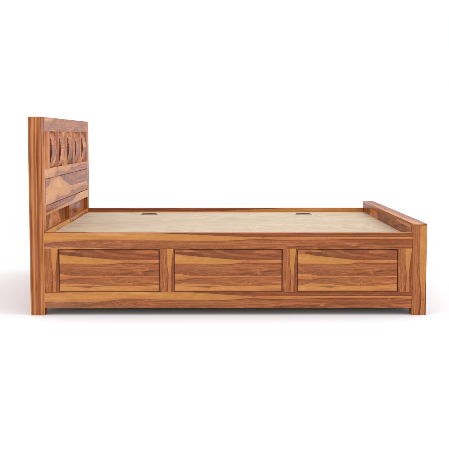 Zyvora Sheesham Wood Queen Size Bed With Storage (Honey Finish)