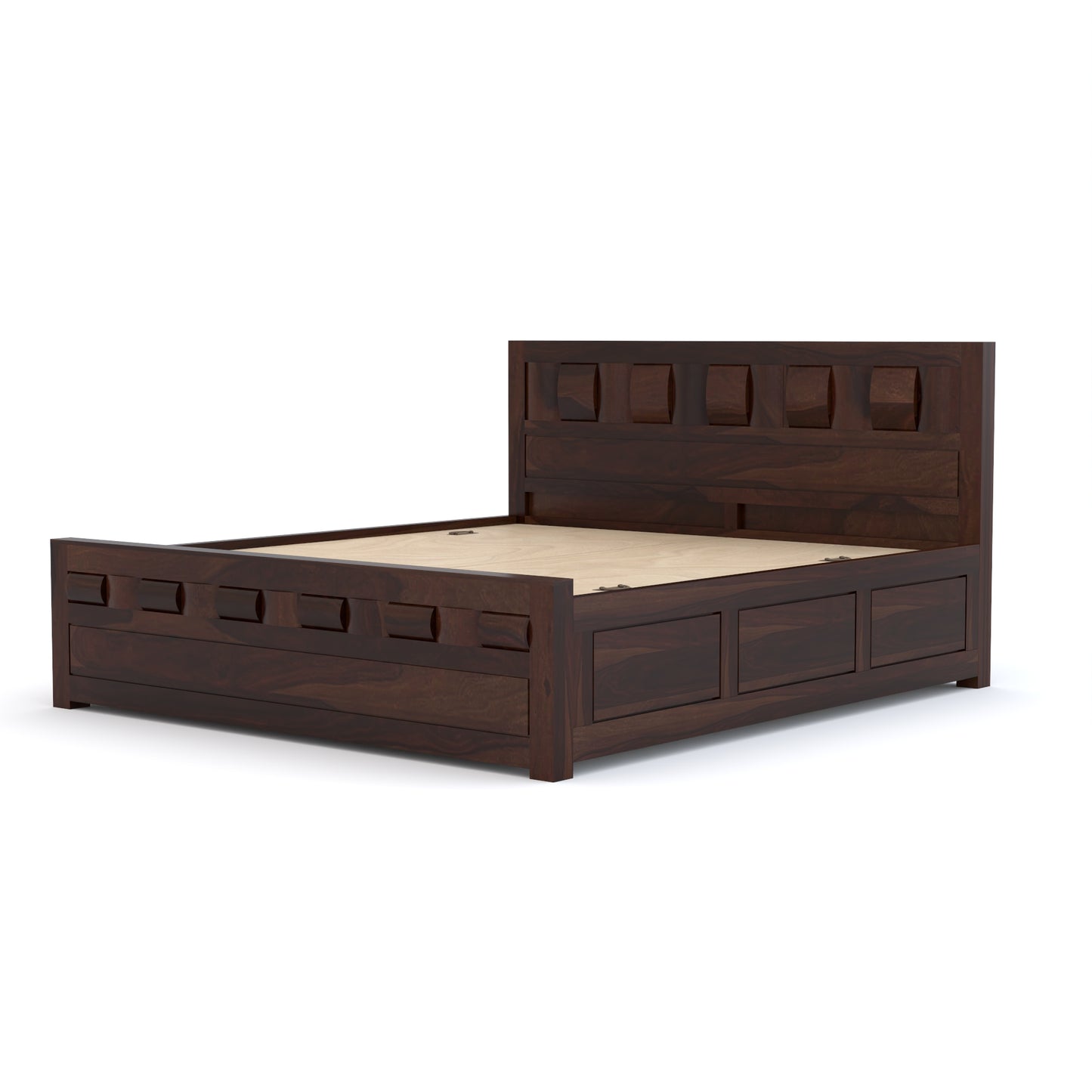 Zyvora Sheesham Wood Queen Size Bed With Storage (Walnut Finish)