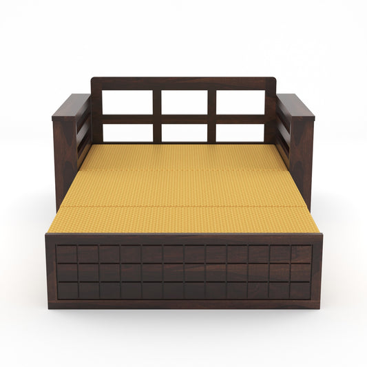 Fivrel Solid Sheesham Wooden 2 Seater Sofa Cum Bed (Walnut Finish)