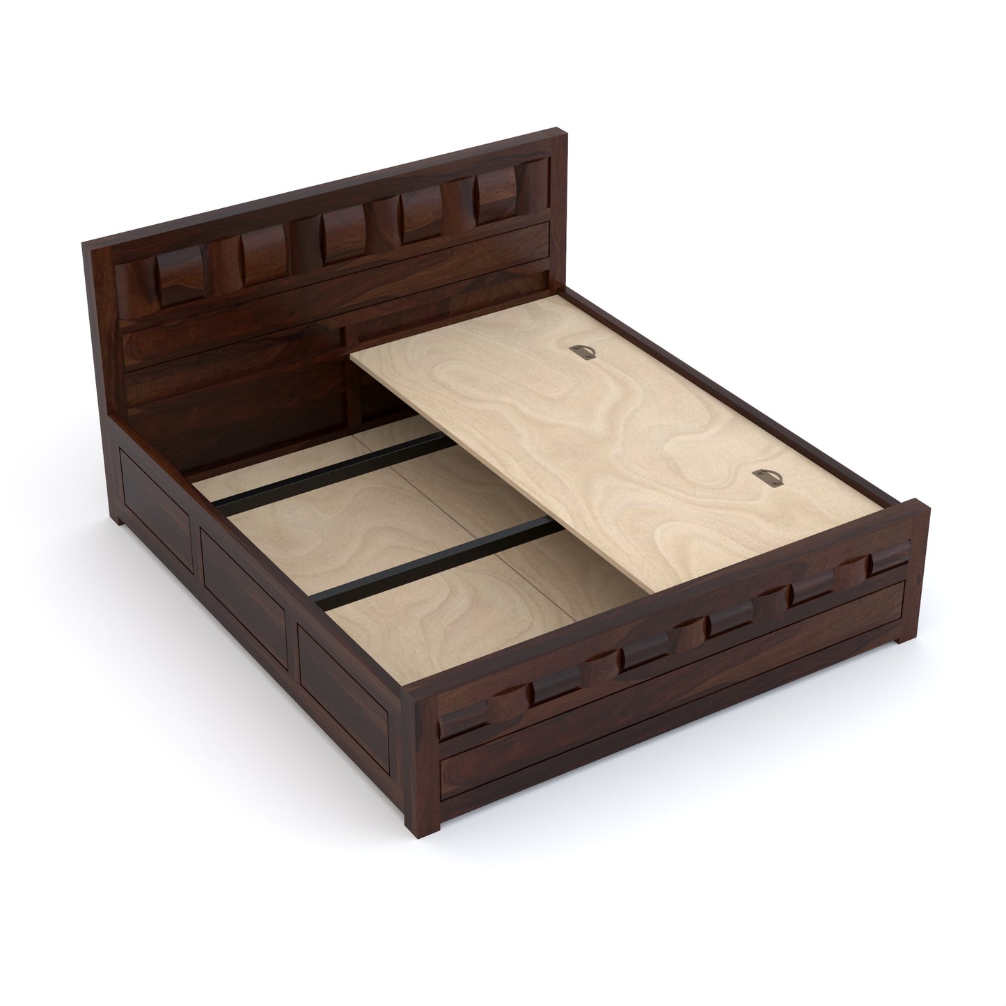 Zyvora Sheesham Wood Queen Size Bed With Storage (Walnut Finish)