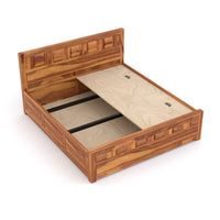 Zyvora Sheesham Wood Queen Size Bed With Storage (Honey Finish)