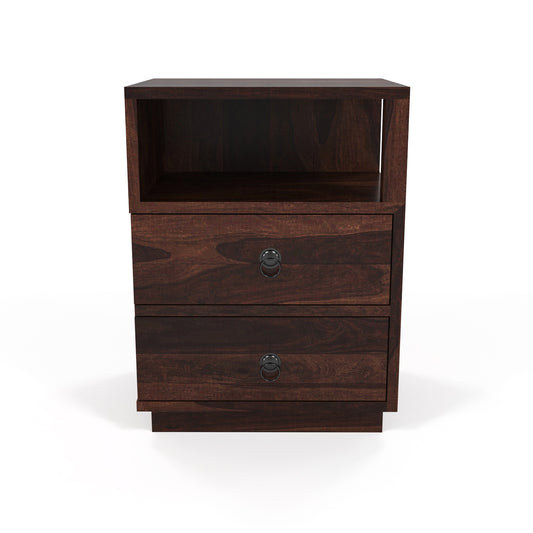 Zelvalion Solid Sheesham Wood Bedside Table (Walnut Finish)