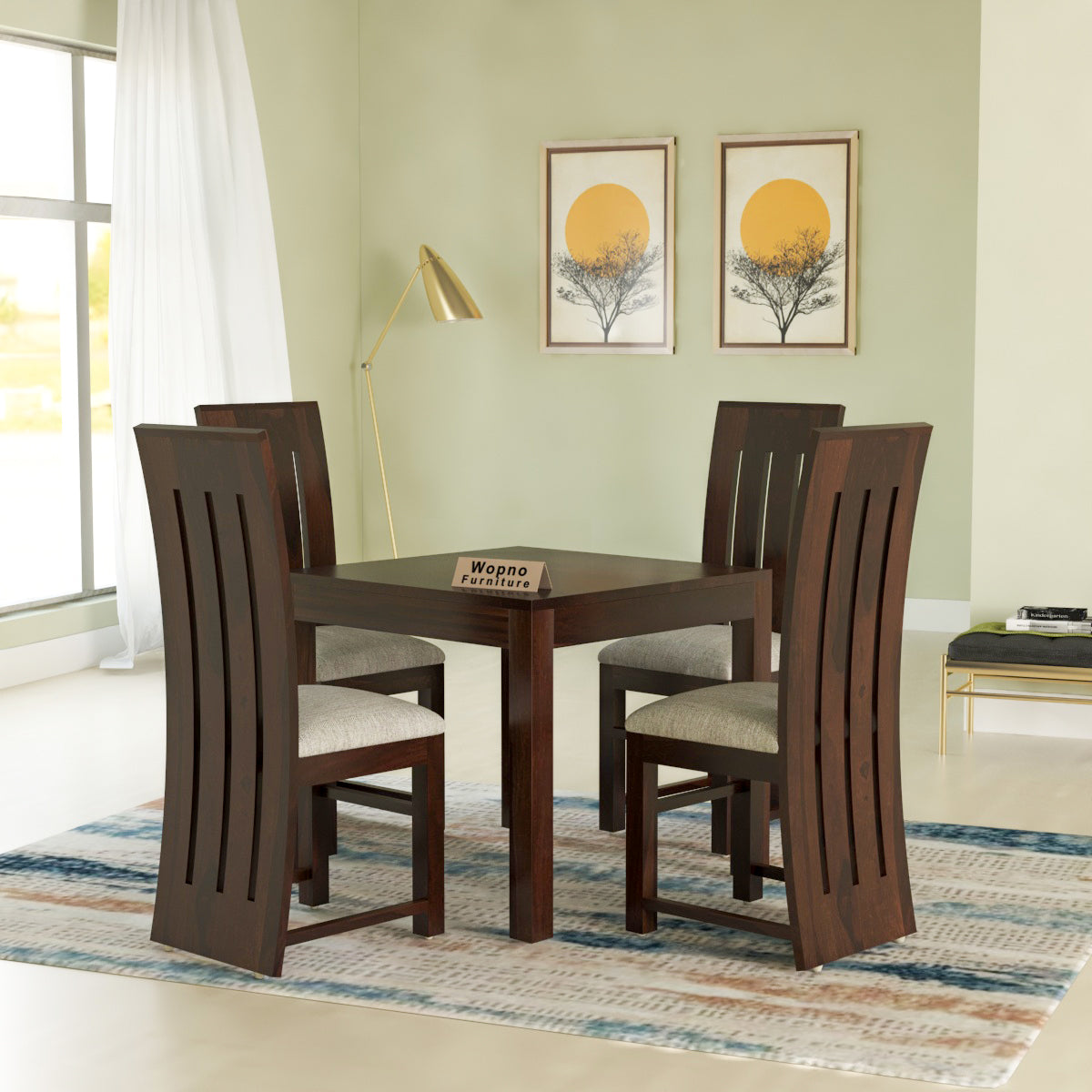 Zephora Sheesham Wood Dining Set 4 Seater (Walnut Finish)