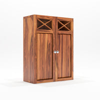 Yelric Solid Sheesham Wood Wall Mounted Kitchen Cabinet | 2-Door Unit With Storage  (Honey Finish)