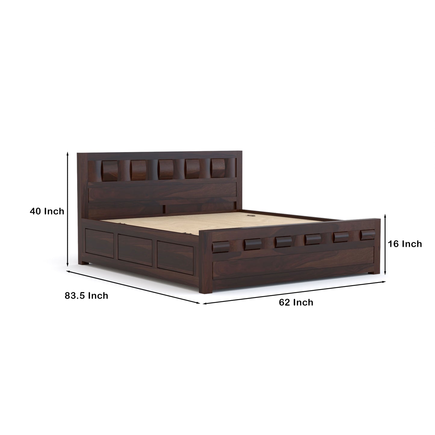 Zyvora Sheesham Wood Queen Size Bed With Storage (Walnut Finish)