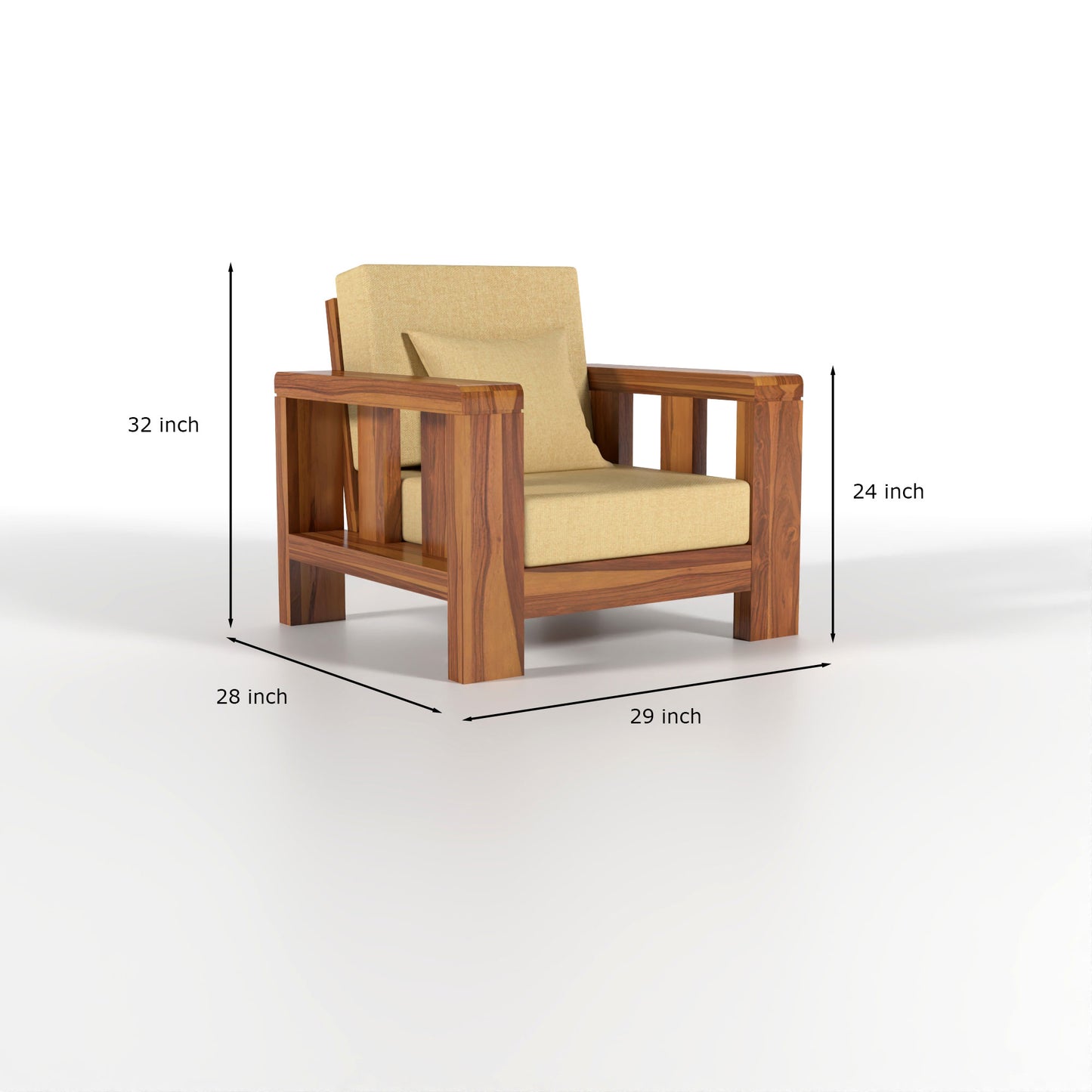 Zyvora 6 Seater Solid Wood Sofa (Honey Finish)