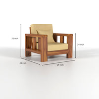 Zyvora 6 Seater Solid Wood Sofa (Honey Finish)