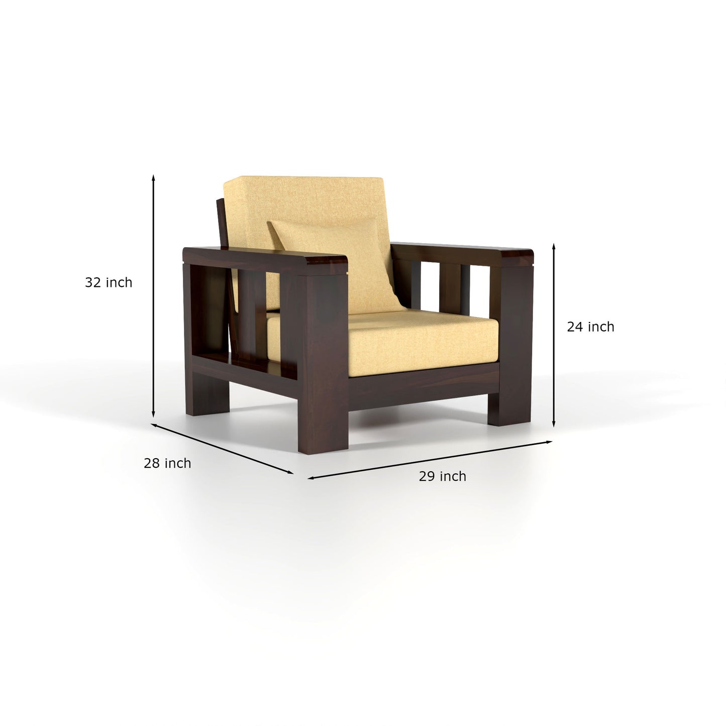 Zyvora 6 Seater Solid Wood Sofa (Walnut Finish)