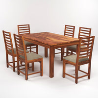 Lorveth Sheesham Wood Dining Set 6 Seater (Honey Finish)