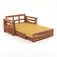 Fivrel Solid Sheesham Wooden 2 Seater Sofa Cum Bed (Honey Finish)
