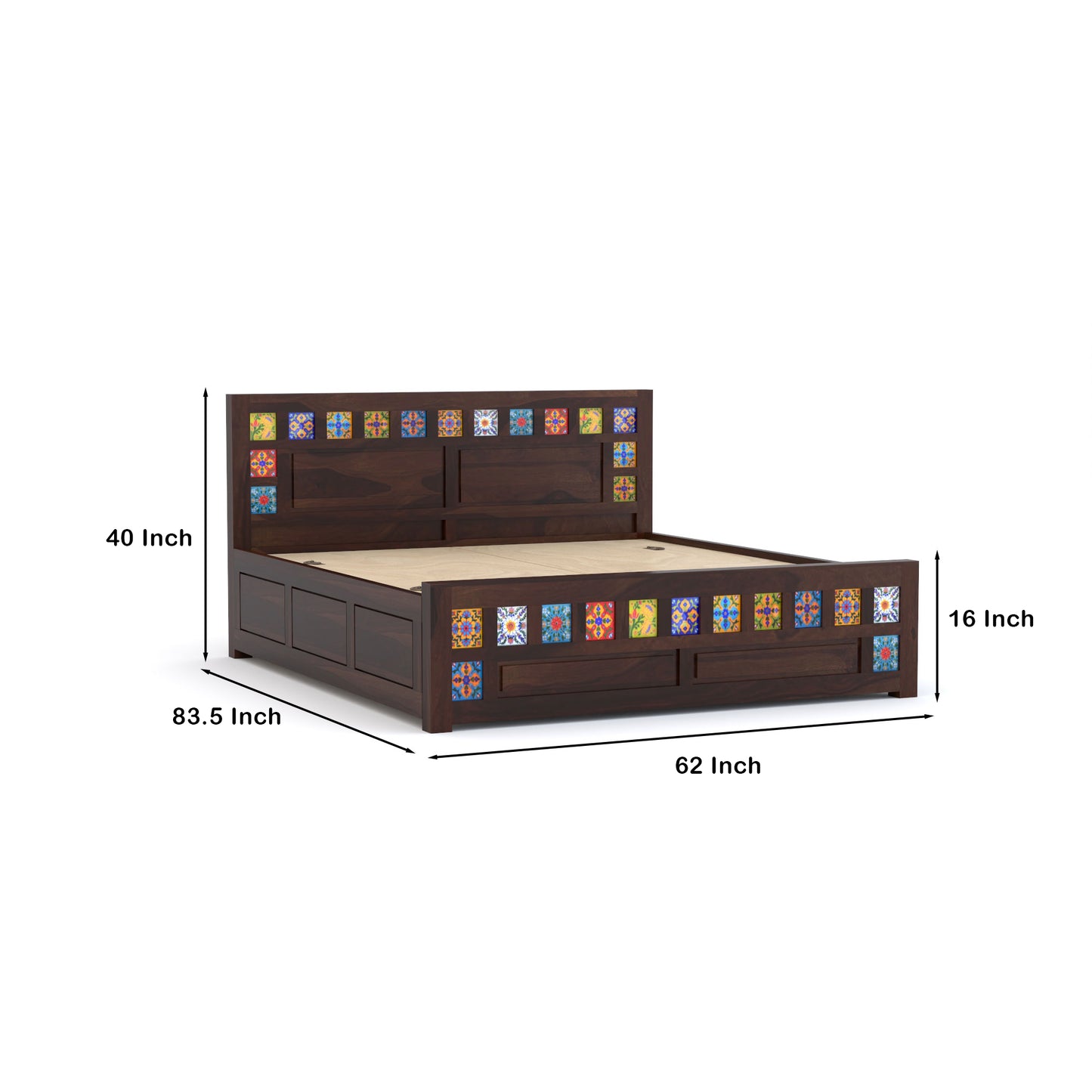 Novique Sheesham Wood Queen Size Bed With Storage (Walnut Finish)