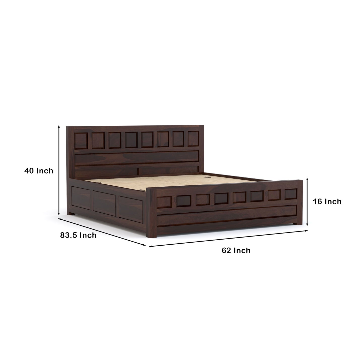 Ravento Sheesham Wood Queen Size Bed With Storage (Walnut Finish)