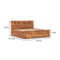 Ravento Sheesham Wood Queen Size Bed With Storage (Honey Finish)