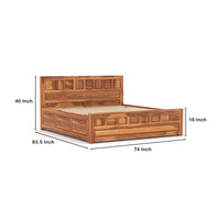 Ravento Sheesham Wood King Size Bed With Storage (Honey Finish)