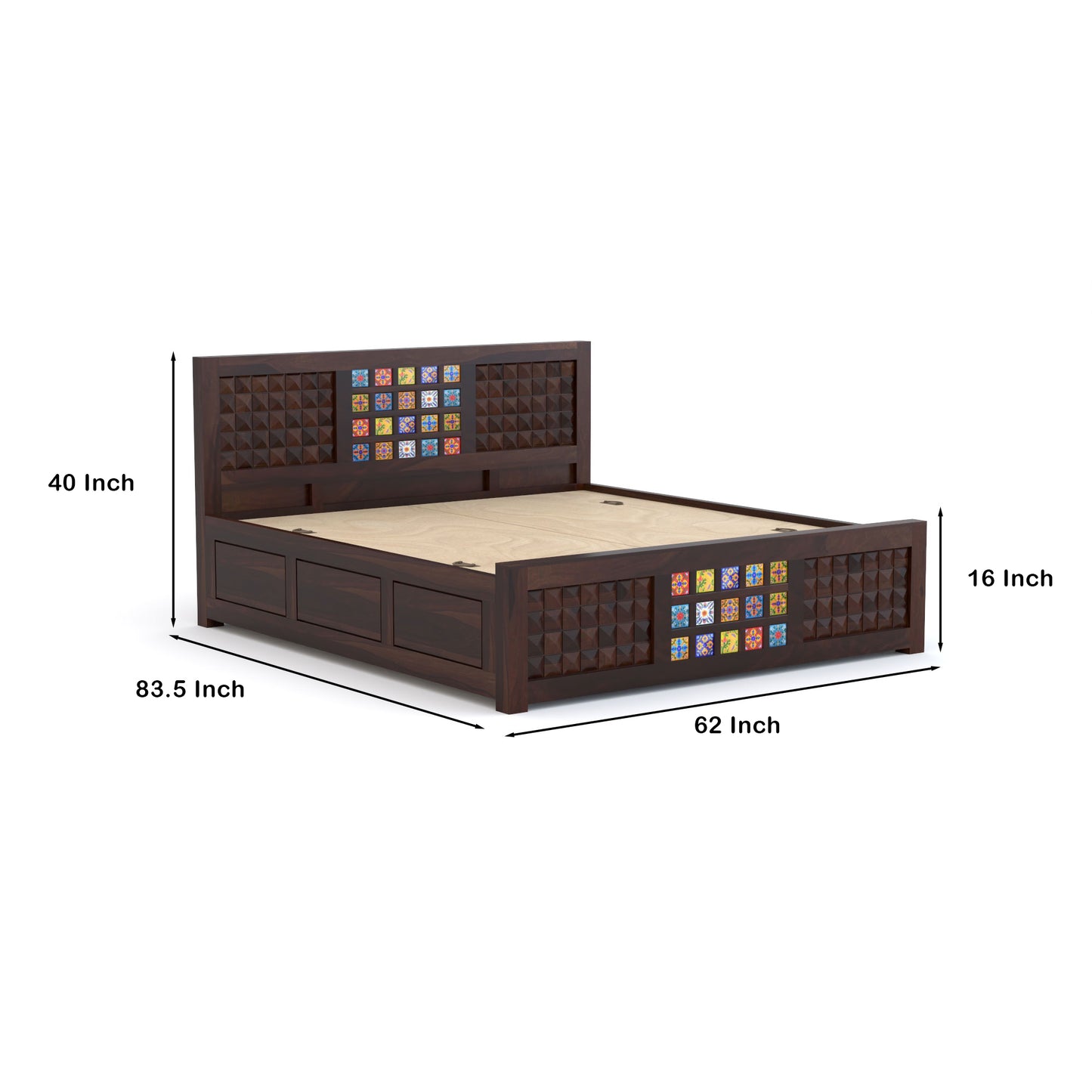 Eltrion Sheesham Wood Queen Size Bed With Storage (Walnut Finish)