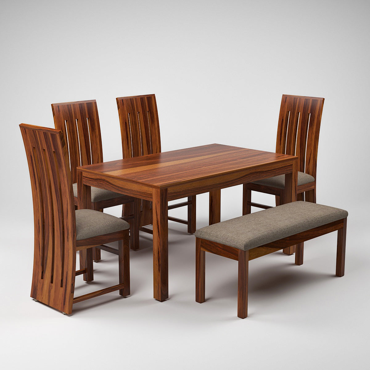 Zephora Sheesham Wood Dining Set 6 Seater With Bench (Honey Finish)