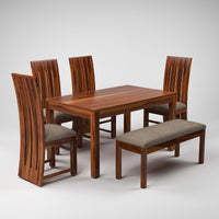 Zephora Sheesham Wood Dining Set 6 Seater With Bench (Honey Finish)