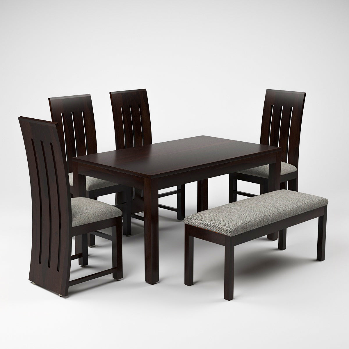 Zephora Sheesham Wood Dining Set 6 Seater With Bench (Walnut Finish)