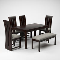 Zephora Sheesham Wood Dining Set 6 Seater With Bench (Walnut Finish)