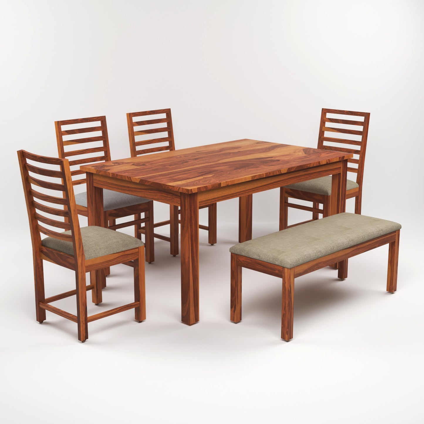 Lorveth Sheesham Wood Dining Set 6 Seater With Bench (Honey Finish)