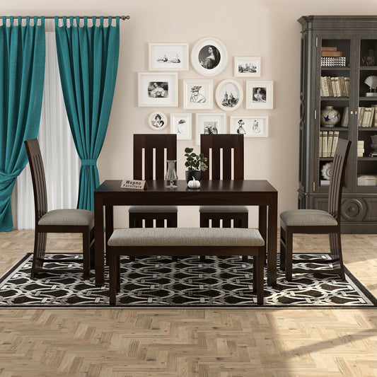 Zephora Sheesham Wood Dining Set 6 Seater With Bench (Walnut Finish)