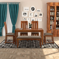 Zephora Sheesham Wood Dining Set 6 Seater With Bench (Honey Finish)